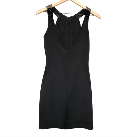DRESS THE POPULATION Beaded Colorblock Neck Sleeveless Open Back Mini Dress S - Picture 4 of 7